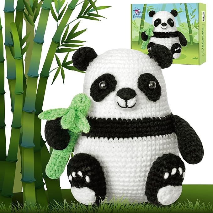 Crochetta Crochet Kit for Beginners, Crochet Kit w Step-by-Step Video Tutorials, Crochet Starter Kit Learn to Crochet Kits for Adults Kids Beginners, Crochet Kit Panda (40%+ Yarn Content)