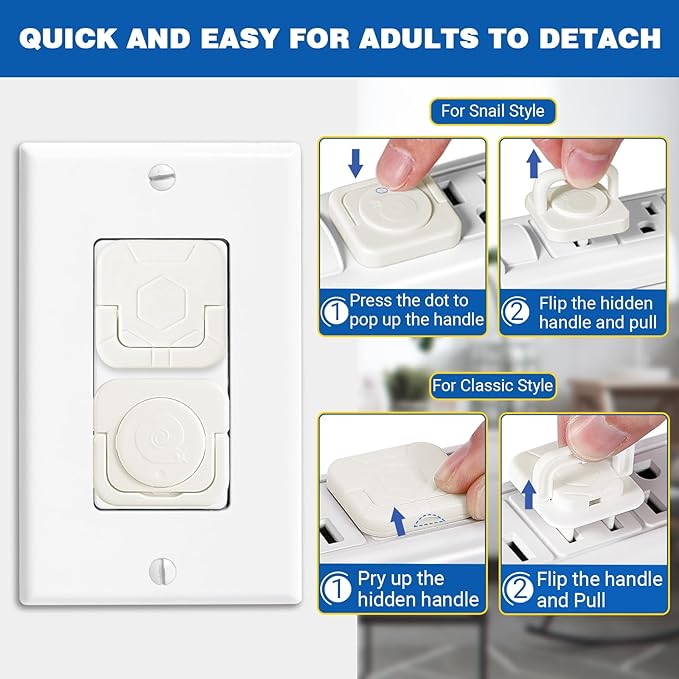 Outlet Covers Baby Proofing, 54 Pack Child Proof Plug Socket Covers Electric Plug Protectors Safety Caps with Hidden Pull Handle, for US 3-Prong, Mixed