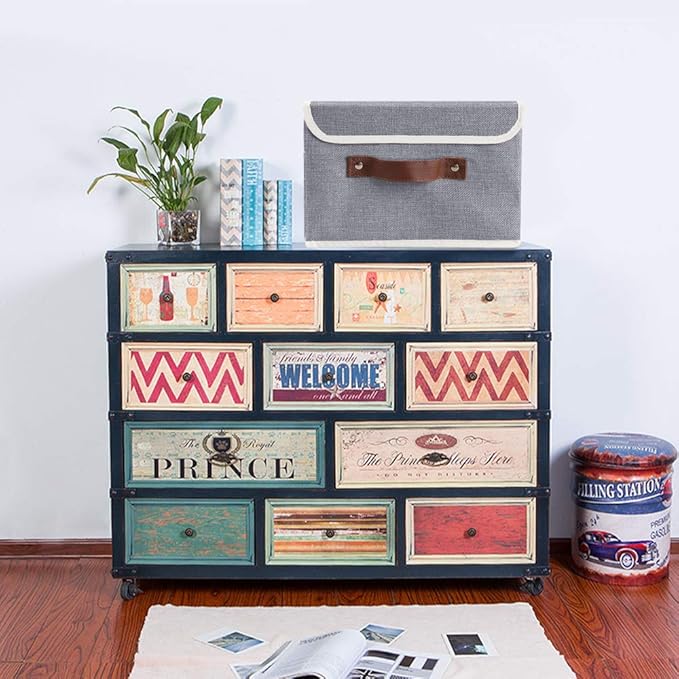 Lucky Monet Storage Bins Boxes with Lids 2 Pack Decorative Storage Boxes Collapsible Fabric Storage Basket Containers Lidded Storage Cube for Organizing Closet Home Office, 10"x 8"x 7" (Grey)