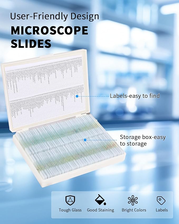 120-Pcs Microscope Slides with Specimens,Pre-Made Glass Slides with Specimens,Educational Microscope Slides and Covers for Young Scientists,Perfect for Biology Class and Experiments