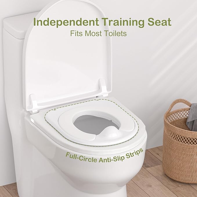 2-in-1 Toddler Potty Training Toilet - Larger Potty Chair & Detachable Training Seat for Boys & Girls Ages 1-3 with Flushing Sound, Wipes Storage, Toilet Paper Holder - Green