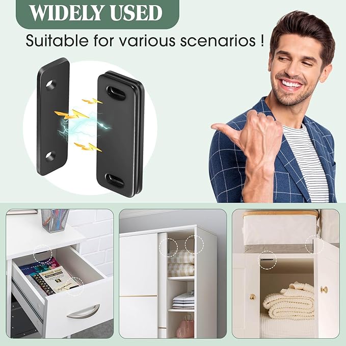 Ultra Thin Cabinet Door Magnets Catch,Magnetic Door Catch,Cabinet Latch Magnetic Closures for Kitchen Closet and Cupboard Wardrobe (Black Magnetic 4P)