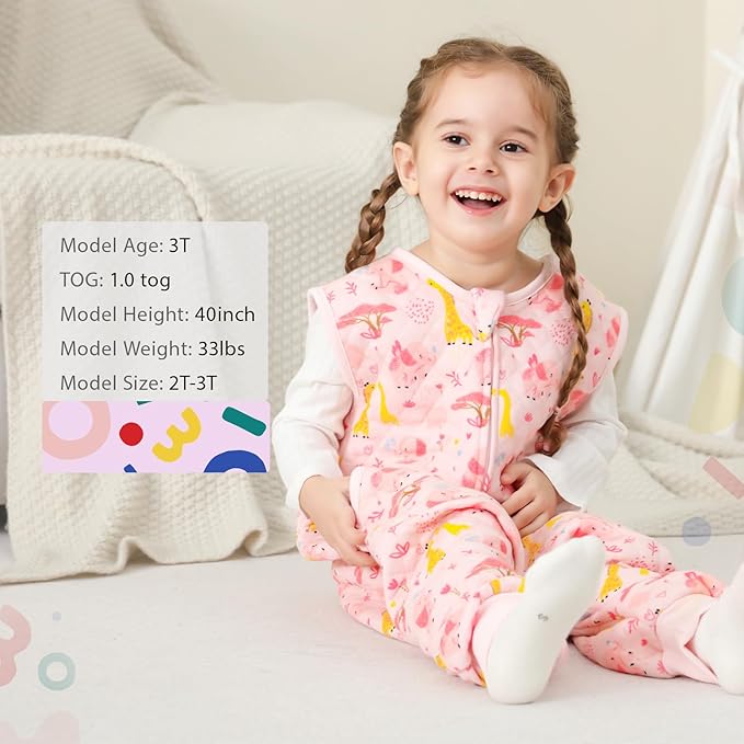 HOMEAL Toddler Sleep Sacks - 1.0 TOG Sleeveless Baby Sleep Sack, 12-18 Months; Soft Legs Wearable Blankets for 18-24 Months