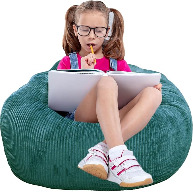 Classic Bean Bag Chair, with Faux Rabbit Fur Cover for Teens and Kids, Memory Foam Bean Bag Chairs, Ultra Soft Faux Fur Fabric, 2.5 feet Round Fluffy Bean Bag Sofa