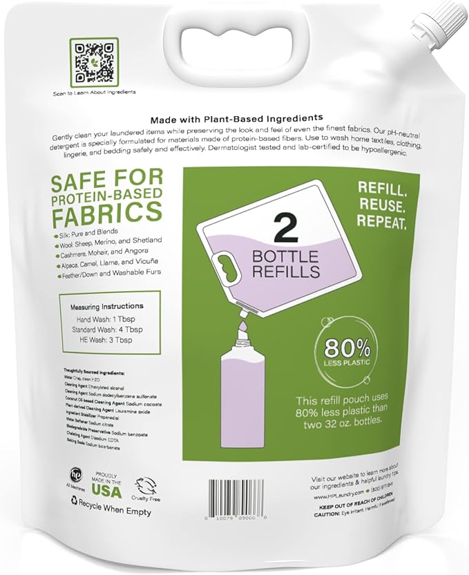 Heritage Park Silk & Wool Fragrance Free, Hypoallergenic, pH-Neutral Laundry Detergent - Dermatologist-tested, Sensitive Skin-Friendly, Enzyme-Free, Ultra Concentrated (64 fl oz Refill)