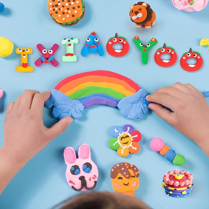 Air Dry Clay for Kids, 60 Colors Molding Magic Clay, Safe & Non-Toxic, DIY Model Arts & Crafts Kit with Sculpting Tools, Birthday&Christmas Gift for Age 3-12 Years Old Girls & Boys Kids