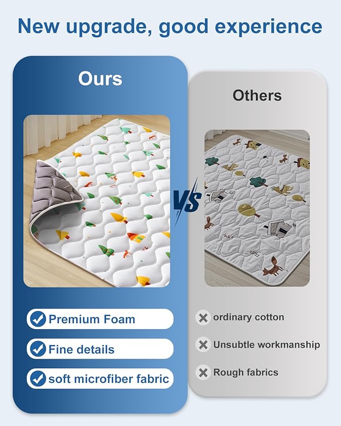 Odorless Premium Foam Baby Play Mat 4ft x 6ft, Soft Microfiber Fabric Crawling Mat for Floor- Comfortable and Hypoallergenic, Non-Slip Cushioned Floor Playpen mat for Infants,Babies,Toddlers