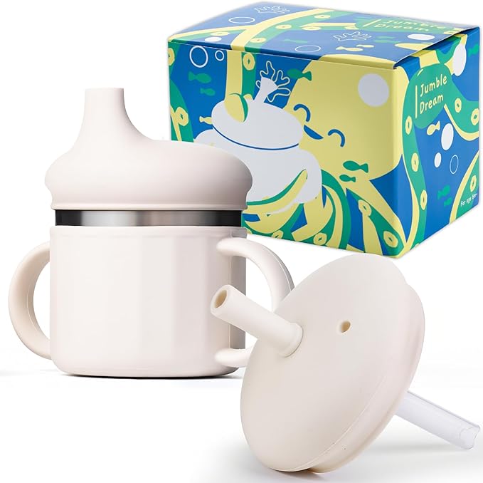 Jumble Dream Stainless Steel and Silicon Sippy Cup Baby Sippy Cup, Training Kids Cups with Silicon Straw, Toddler Tumbler with Spill Proof Straw |12 Month Plus Toddler Cup| BPA Free