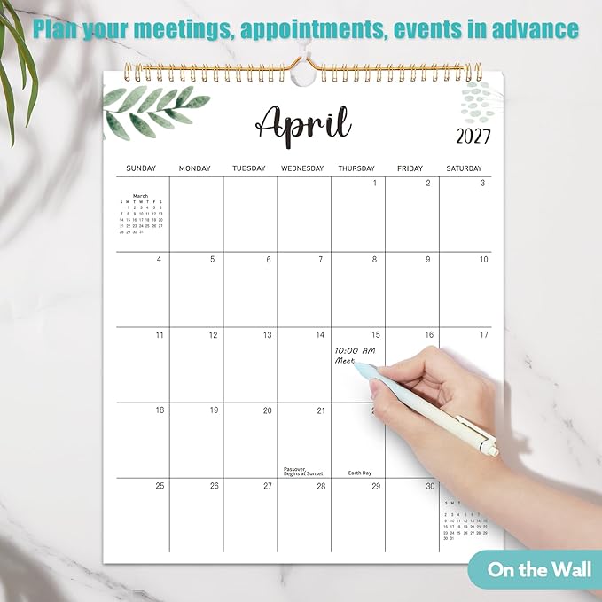 Wall Calendar 2026-2027, 18 Month Calendar from January 2026 to June 2027 14.5" x 11.8" Large Desk Calendar with Twin-Wire Binding for Home Office Planning Personal Organisers, Green Leaf