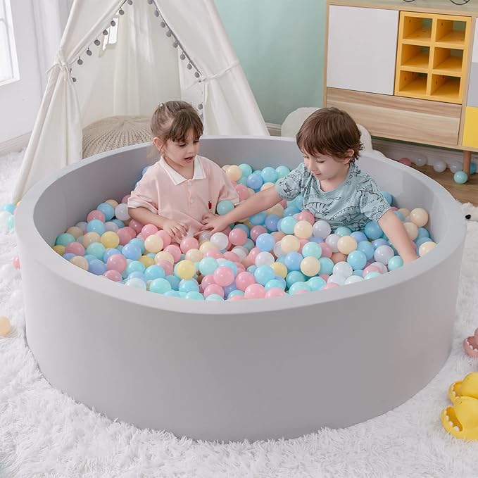 Foam Ball Pit, 47.2"x 13.8" Large Ball Pits for Toddlers, Soft Round Kiddie Baby Playpen Ball Pool for Kids, Ideal Gift for Babies Indoor and Outdoor Game, Grey, (Balls not Included)