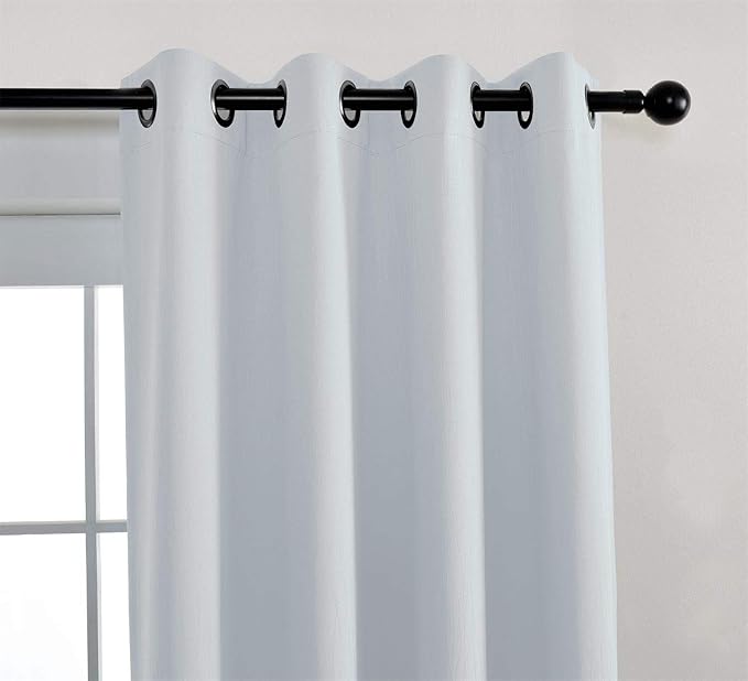 MIUCO Room Darkening Curtains Textured Grommet Thermal Insulated Blackout Curtains for Bedroom Set of 2 52x95 Inch Greyish White