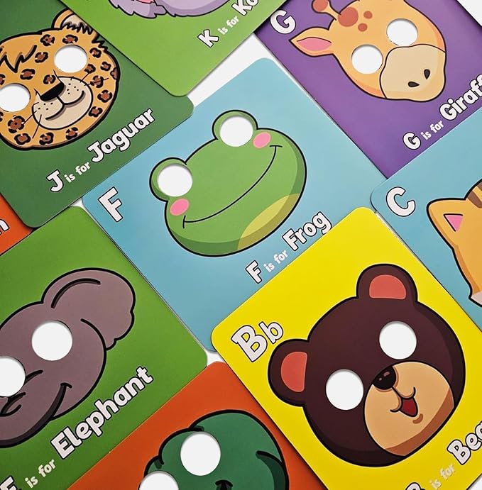 26 PCS Alphabet ABC Flash Cards with Animal Masks, Colorful Alphabet Mask Cards, Giant Letter ABC Animal Faces Flash Learning Flashcards, Interactive Education Games, Learn Letters