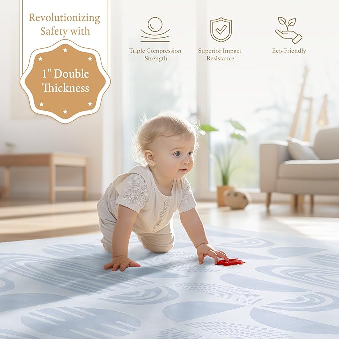 PopsyKosy Super 1 Inch Thick Premium Quality Exercise & Baby Foam Play Mats - Expandable & Large Non-Toxic Odorless Floor Mat - 6 Tiles Spacious 6x4ft - Peel-Resistant - Foggy Gray