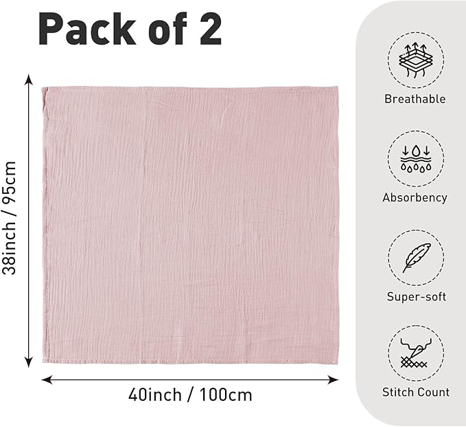 GLLQUEN BABY Muslin Swaddle Blankets for Girls, 2-Pack Organic Baby Blankets for Girl Boy, Newborn Receiving Blanket, Baby Swaddle Blanket Unisex, Baby Essentials, Registry & Gift, 40 x 38 inches