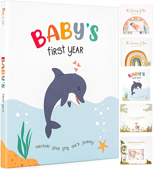 Baby Memory Book for Girl or Boy - First Year Unisex Ocean Keepsake to Log Newborn 1st Milestone - Gender Neutral Sea Photo Album Dairy - Nautical Themed Stuff Journal - Elegant New Parents Baby Gifts