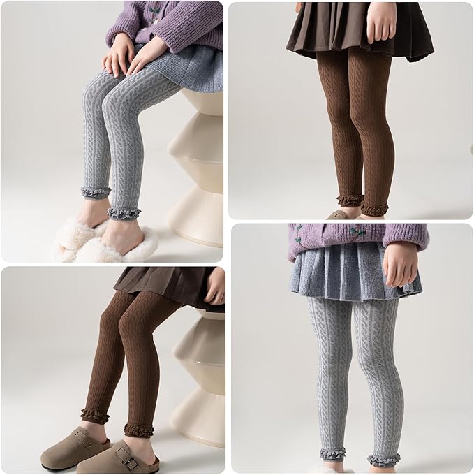 Girls Leggings for Little Girls, 2 Pack Toddler Girl Pants Leggings for Baby Tights Knitted Multi-Colors 2-9 Years