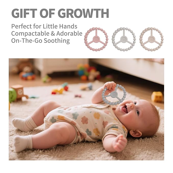 3 Pack Baby Teething Toys 3-6 Months, Silicone Ring Teethers for Babies 6-12 Months, Freezer Safe Chew Toy with Textured Grip for Boys Girls Teething Relief, Infant Easter Gift (Sandy Rose Pink)