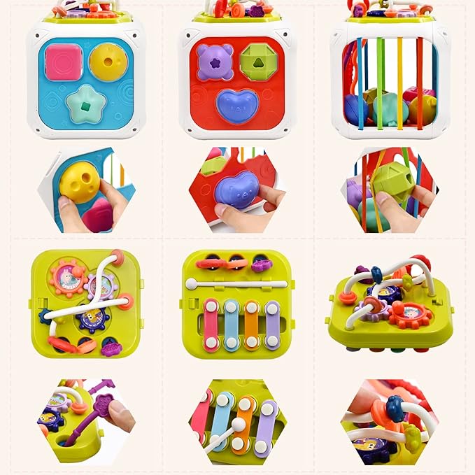 AiTuiTui Multifunction Baby Sensory Activity Cube Toys for 12 18 Months, Shape Sorter Early Learning Educational Interactive Toys for Toddlers 1 2 Year Old Boy Girl, 1st Birthday Gifts