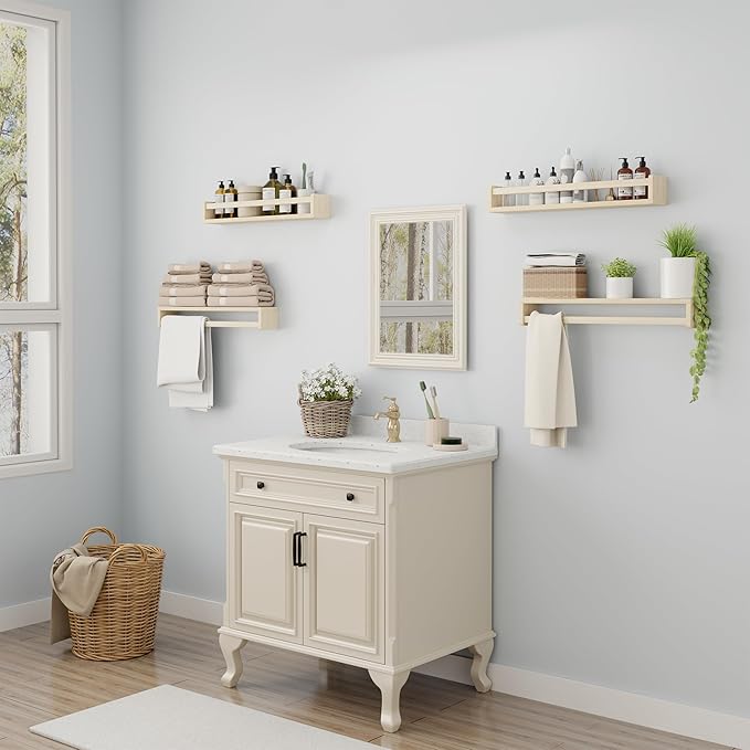 Heimlove Nursery Floating Shelves, Wood Nursery Book Shelves for Wall, 24 inch Wall Bookshelf for Kids Solid Wood for Books,Toys and Decor Storage, Set of 3