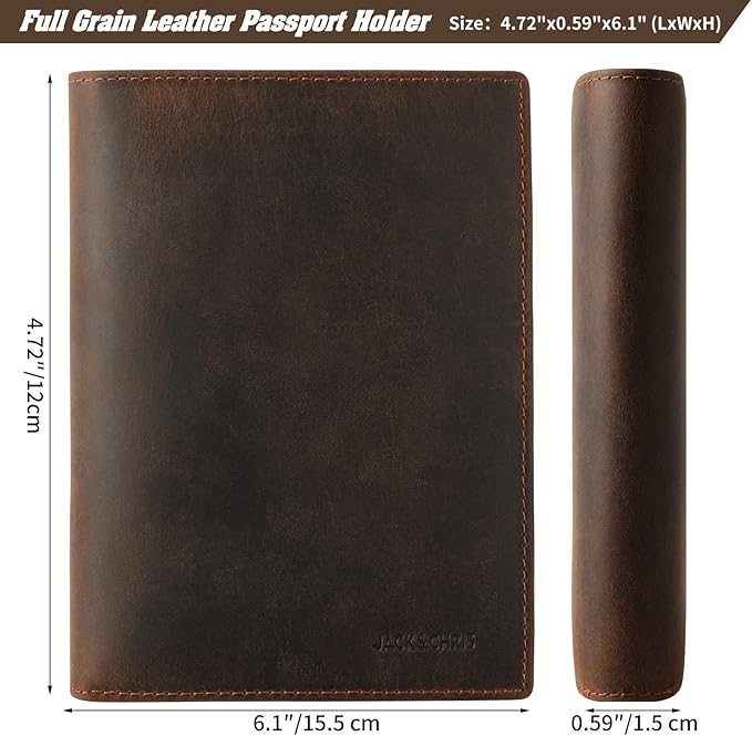 Jack&Chris Leather Passport Holder RFID Blocking Passport Travel Wallet Cover Case for Men Women Brown JC17