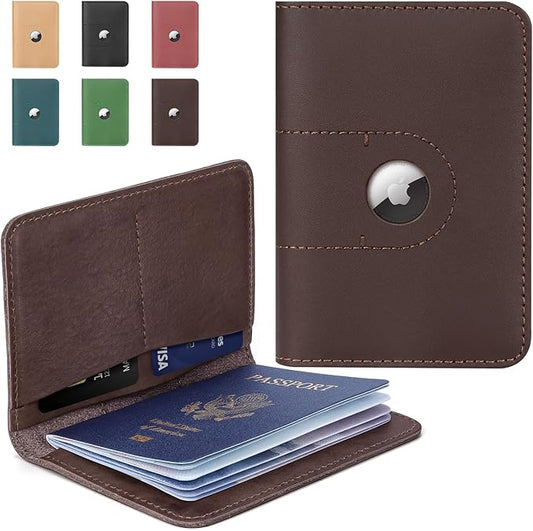 ALLIVE Passport Holder for Travel, Genuine Leather Passport Holder with Airtag Women Men,Travel Must Haves Airport Essentials, Passport Cover Travel Gifts Brown