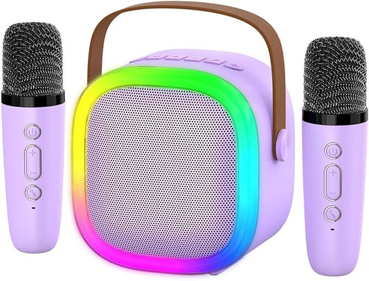 Karaoke Machine for Kids Adults, Portable Bluetooth Speaker with 2 Wireless Microphones and LED Lights, Kids Toys Birthday Gifts for Girls and Boys Ages 4, 5, 6, 7, 8,9,10,11,12+ Years, Home Party