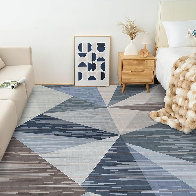 HOMFINE Washable Modern Area Rug - Geometric Style 5x7 Rugs for Living Room, Bedroom, Machine Washable Rug Soft Non Slip Non Shedding Area Rug - Blue, 5'x7'
