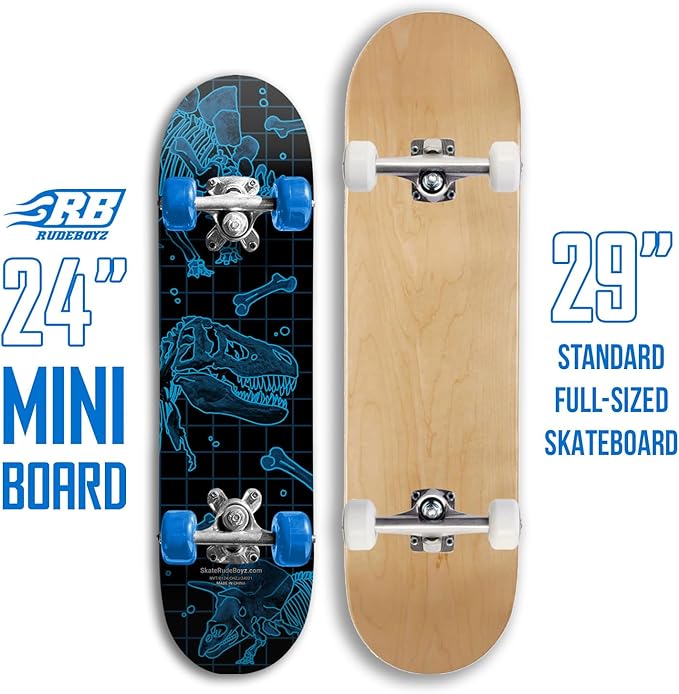 24 inch Rude Boyz Mini Cruiser Skateboard - Aluminium Trucks - Kids Skateboard Ages 5-8 Beginner - Skateboards for Kids