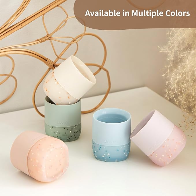 Moonkie Silicone Baby Cups 4 Months+ | Open Training Drinkware for Infants with Confetti Sprinkles | Baby-Led Weaning Essential | 2 oz (Blush/Soft Lilac, 2 Pack)