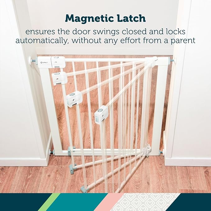 Safety 1st Easy Install Baby Gate for Doorways, Auto-Close Pressure-Mounted Magnetic Latch, Indoor Dog Gates, No Drilling, Fits 29"-38", Grey