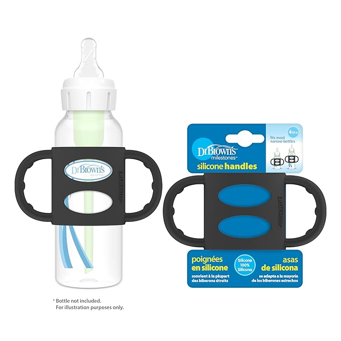 Dr. Brown’s® Milestones™ 100% Silicone Baby Bottle Handles, Narrow, Black, 2 Pack, 4m+