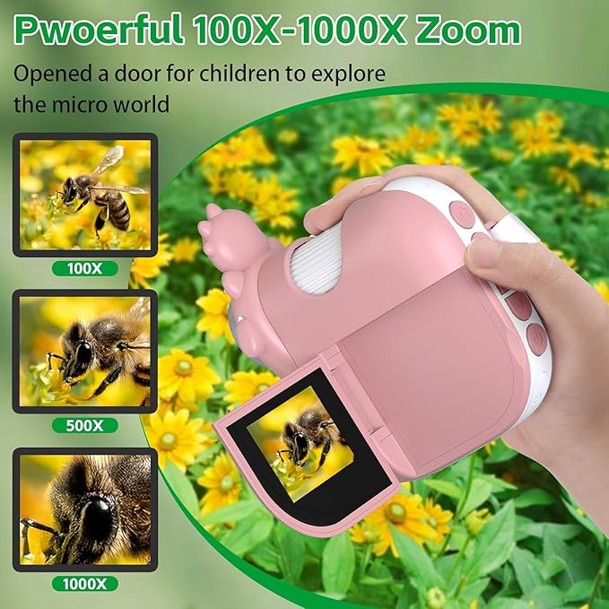 Kids 1000X Handheld Portable Microscope With 8 Adjustable LED Lights, 2-Inch LCD Screen Pocket Mini Telescope for Kids Toddlers - Education Christmas Birthday Gifts Toys