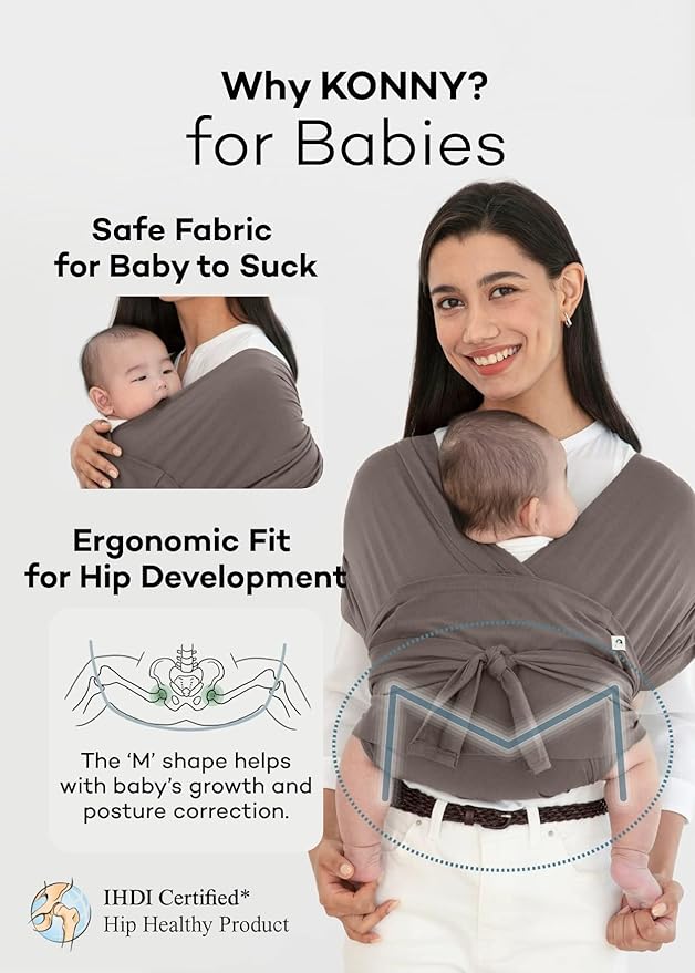 Konny Baby Carrier Flex SoftBreeze with Head Support - Adjustable, Easy to Wear Baby Wrap Sling, Perfect for Newborn Babies Essentials up to 44 lbs (M-4XL) - Black