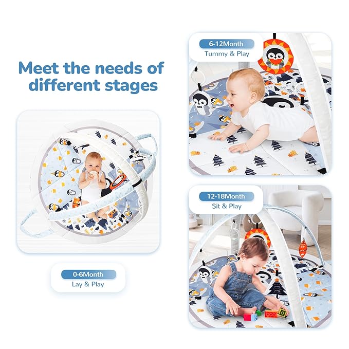 Baby Play Mat Tummy Time Mat with Exclusive Foldable Design, Stage-Based Skill Development Activity Gym Mat, Machine Washable Play Mat for Baby Girl with Gift Package