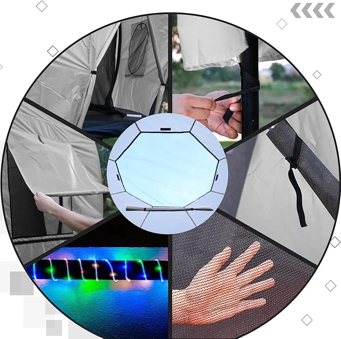 Gardenature 10FT/12FT/14FT Trampoline Tent(Tent Only), Fit Round Trampolines, Shade Cover with LED Light, Outdoor Trampolien Accessories, Anti-Tear, Beige