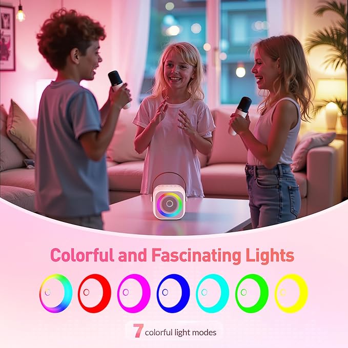 Karaoke Machine for Kids Adults, Mini Portable Bluetooth Karaoke Speaker with 2 Wireless Microphone and Lights, Christmas Birthday Gifts for Girls Ages 4, 5, 6, 7, 8, 9, 10, 12+ Family Home Party