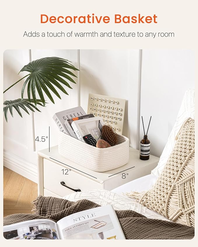 KALLAX Small Woven Basket, 12 x 8 x 4.5 Inches, Storage Basket for Organizing, Cute Small Rope Shelf Closet Cube Storage Bins Baskets for Shelves, Dog Toy Gift Baskets Empty, 3 Packs, Off White