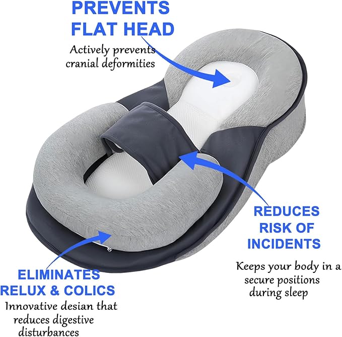 Baby Wedge Pillow for Newborn, Baby Lounger Pillow, Acid Reflux Breastfeeding Pillow for Reducing Spit-Up, with Safety Strap