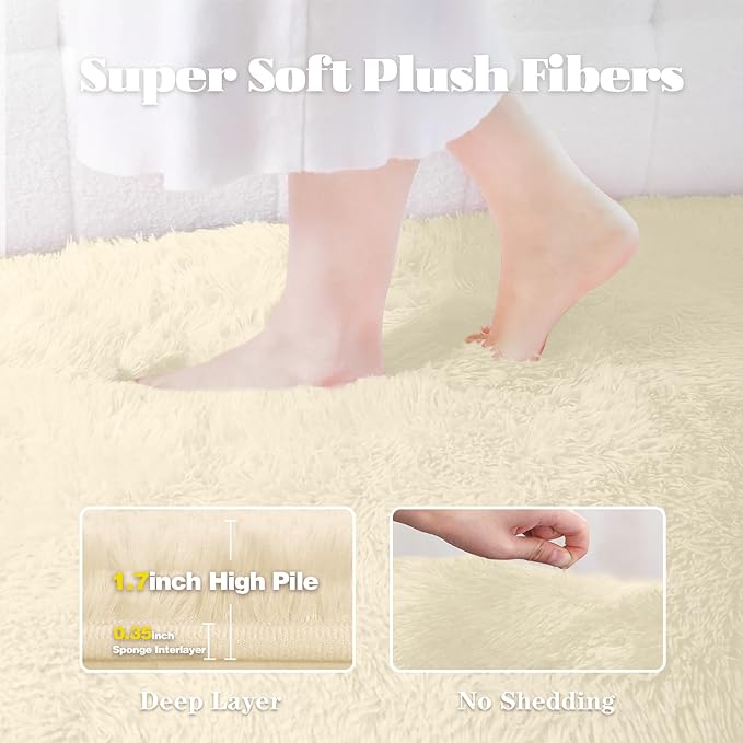 8x10 Area Rug for Living Room: Fluffy Shag Soft Washable Rugs Large Fuzzy Plush Indoor Carpet for Bedroom Nursery Playroom Kids Girls Boys Room (Cream White, 8'x10')