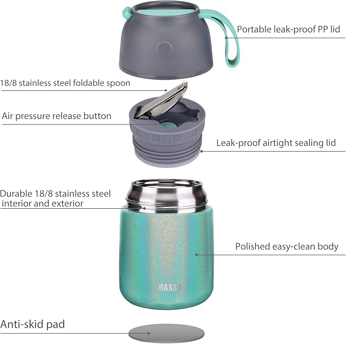 Insulated Food Jar for Hot & Cold Food for Kids Adult,17 oz Soup Thermo Hot Food Containers for Lunch, Triple Layer Insulation Stainless Steel Food Jar with Spoon (GPeacock)