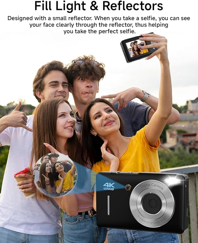 Digital Camera for Kids, FHD 1080P 44MP Point and Shoot Digital Camera with Face Detect, Smile Capture, 18X Zoom, 20 Filters, Anti Shake, 32GB SD Card Blcak Compact Vintage Camera for Kids Boys Girls