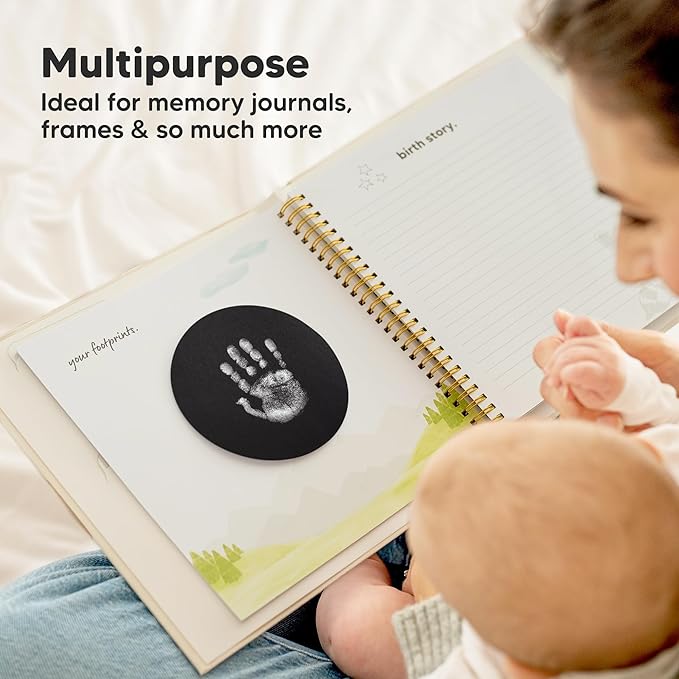 2-Pack Round Inkless Baby Hand and Footprint Kit - Mess Free Ink Pad for Newborn Keepsake, Dog Nose & Paw Print Kit, Clean Touch Ink Pad for Baby Hand & Footprints, Ideal New Mom Gifts (Silver)