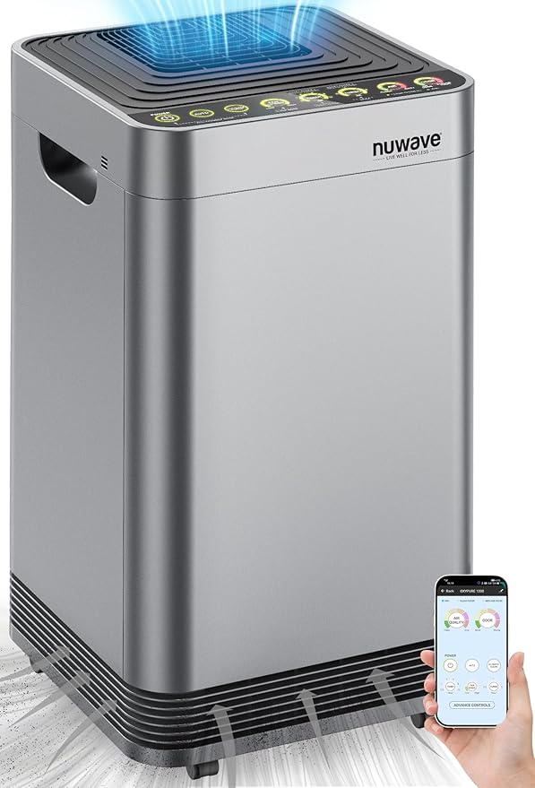Nuwave OxyPure Zero Plus Air Purifier, Save on Filter Replacements, Covers up to 3210ft² Large Room with Powerful Motor, Captures 99.99% of Particles, Dust, Smells, Sleep Mode for Bedroom