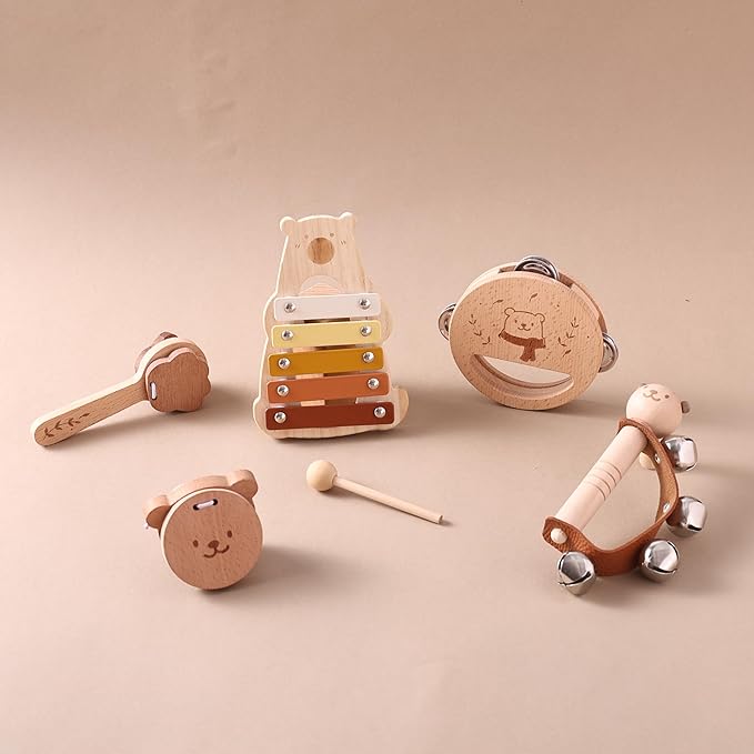 EERKEOD Toddlers Montessori Wooden Toys Percussion Musical Instruments with Xylophone Set for Girls Boys Kids Preschool Educational Toys