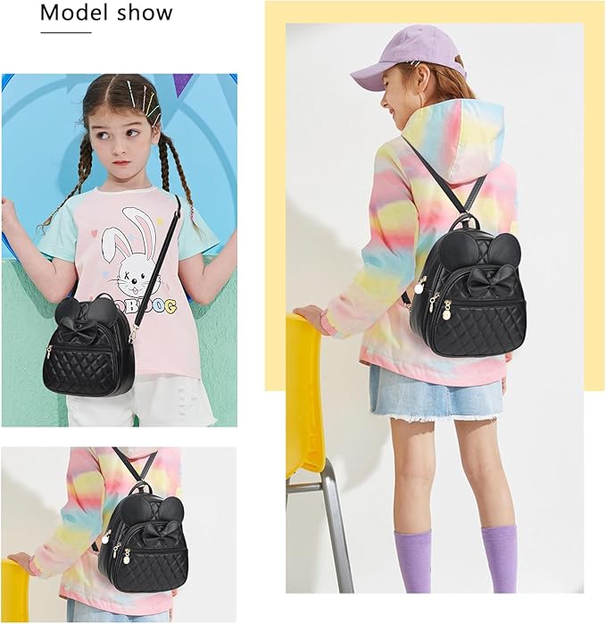 KL928 Girls Bowknot Polka Dot Cute Mini Backpack Small Daypacks Convertible Shoulder Bag Purse for Women