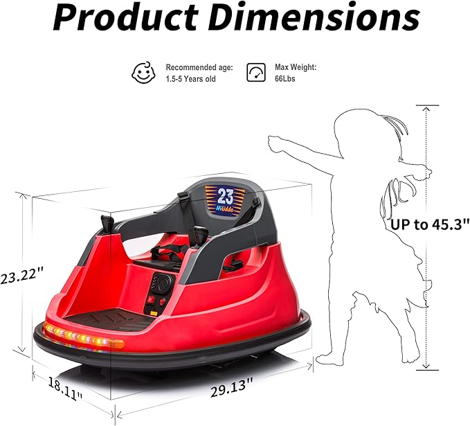 Baby Bumper Car, 6V Electric Kids Bumper Car for Toddlers with Remote Control, Bluetooth - Red