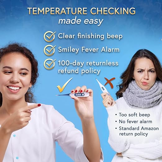 iProven Adult Digital Oral and Rectal Thermometer, Measures in 10 Seconds, with Flexible Tip, Fever Alarm, Thermometer for Kids and Babies (10 Packs)