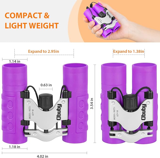 Obuby Real Binoculars for Kids Gifts for 3-12 Years Boys Girls 8x21 High-Resolution Optics Compact Toy Binocular for Bird Watching,Travel, Camping
