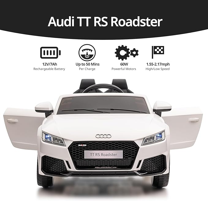 Licensed Audi Electric Kids Car, 12V Kids Ride-on Toy Car for Toddlers w/Remote - White
