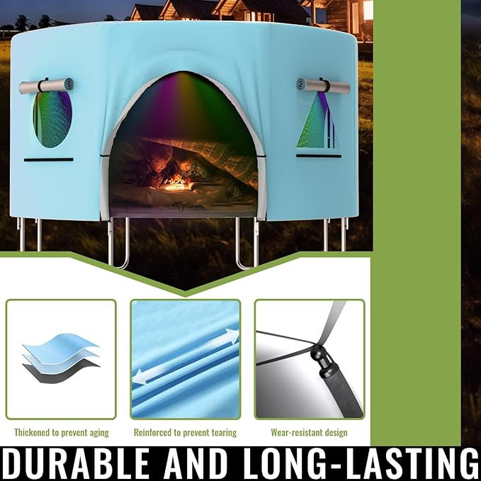 Gardenature 10FT/12FT/14FT Trampoline Tent(Tent Only), Fit Round Trampolines, Shade Cover with LED Light, Outdoor Trampolien Accessories, Anti-Tear, Beige